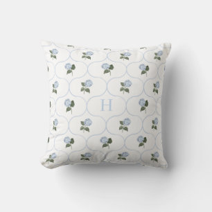 Blue Hydrangea Trellis Monogram   Cushion