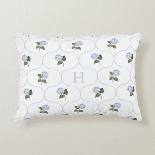 Blue Hydrangea Trellis Monogram   Decorative Cushion
