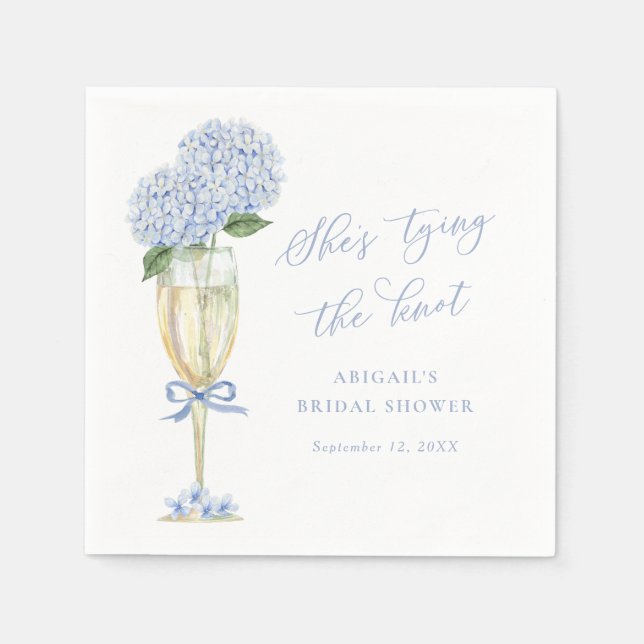 Blue Hydrangea Tying the Knot Personalized Napkin (Front)
