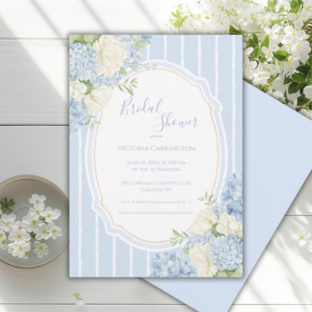 Blue Hydrangea Vintage Frame Bridal Shower  Invitation (Creator Uploaded)