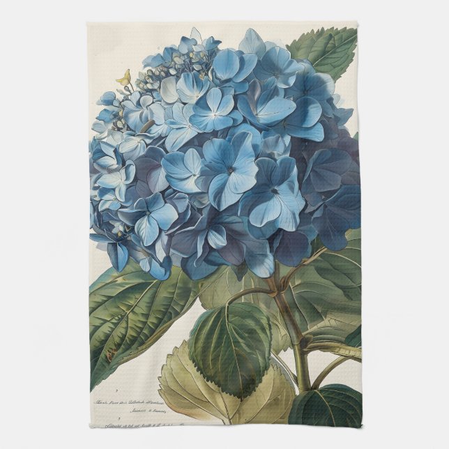 Blue Hydrangea Vintage Tea Towel (Vertical)