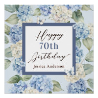 Blue Hydrangea Watercolor 70th Birthday