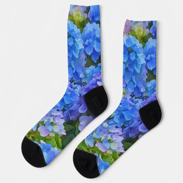 Blue Hydrangea Watercolor Art Crazy Socks (Left)