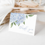 Blue Hydrangea Watercolor Blooms Script Thank You Card<br><div class="desc">This beautiful design features blue hydrangea flowers and calligraphy script. Add your information using the template form. Use for any occasion.  The Customise Further feature can be used to access the advanced editing menu where you can change the font,  colours and layout of the text.</div>