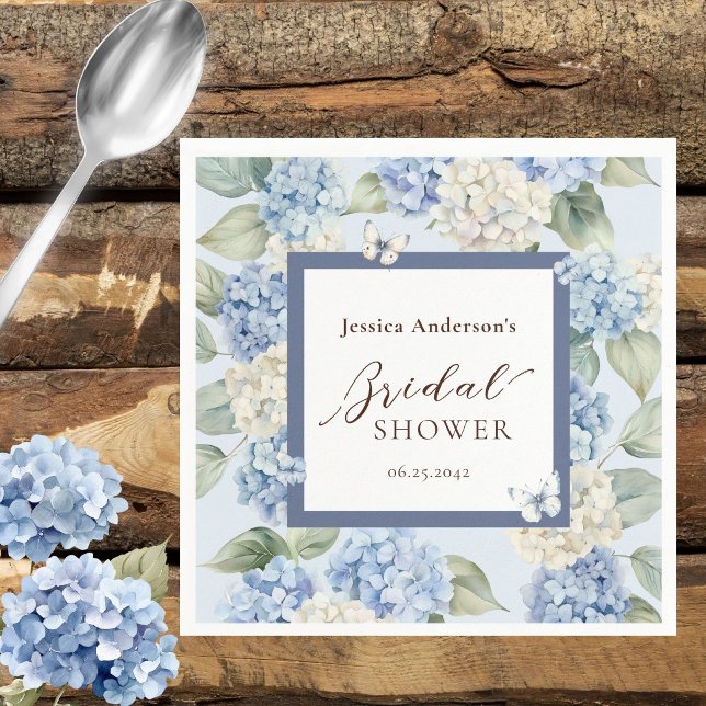 Blue Hydrangea Watercolor Bridal Shower Napkin (Creator Uploaded)