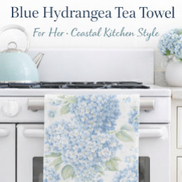 Blue Hydrangea Watercolor Coastal Kitchen Towel