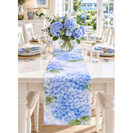 Blue Hydrangea Watercolor Coastal Table Runner