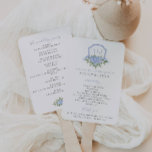 Blue Hydrangea Watercolor Crest Wedding Program Hand Fan<br><div class="desc">This beautiful design features blue hydrangea blooms and your custom text along with watercolor painted crest with a ribbon and hydrangeas. Use the template form to add your information. The Customise Further feature can be used to access the advanced editing menu where you can change the font, colours and layout...</div>