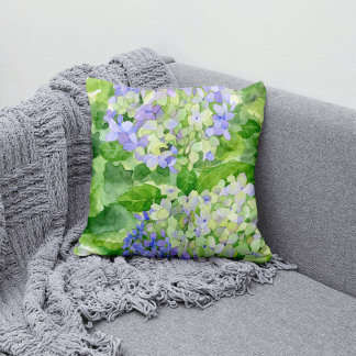 Blue Hydrangea Watercolor Cushion