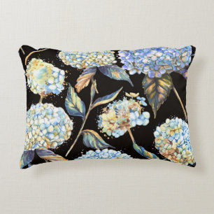 Blue Hydrangea Watercolor: Dark Seamless Pattern Decorative Cushion
