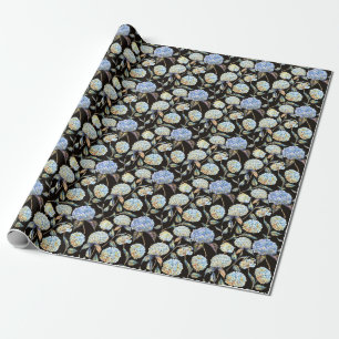 Blue Hydrangea Watercolor: Dark Seamless Pattern Wrapping Paper