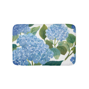 Blue Hydrangea Watercolor Floral Coastal Bath Mat
