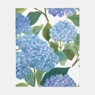 Blue Hydrangea Watercolor Floral Coastal Fleece Blanket