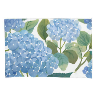 Blue Hydrangea Watercolor Floral Coastal Pillowcase
