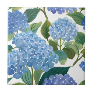 Blue Hydrangea Watercolor Floral Coastal Tile