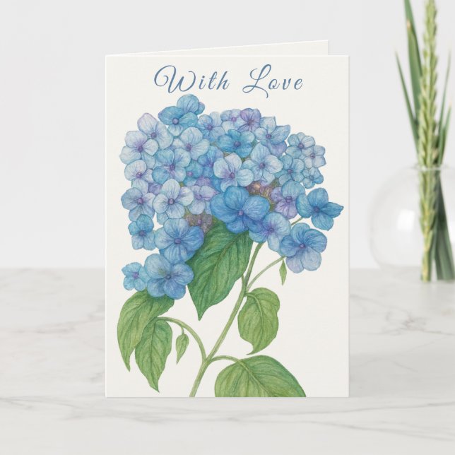 Blue Hydrangea Watercolor Floral Greeting Card  (Front)