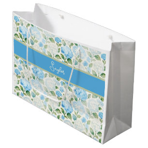 Blue Hydrangea Watercolor Floral Name Large Gift Bag