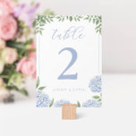 Blue Hydrangea Watercolor Floral Personalised Table Number<br><div class="desc">This beautiful floral table number card features watercolor blue hydrangea flowers and your custom text on both sides of the card. Use the template to fill in your information. The "Customise further" feature can be used to change the font (size, style, colour), add more lines of text or change the...</div>