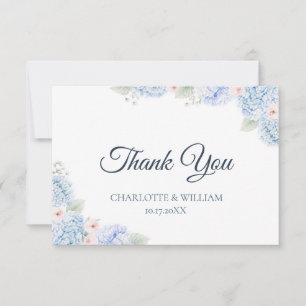 Blue Hydrangea Watercolor Floral Thank You Card