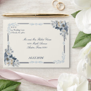 Blue Hydrangea Watercolor Floral Wedding Envelope