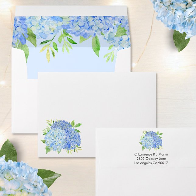 Blue Hydrangea Watercolor Floral Wedding Envelope (Creator Uploaded)