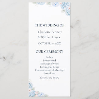 Blue Hydrangea Watercolor Floral Wedding Program Programme