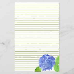 Blue Hydrangea Watercolor Flower Green Lined