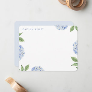 Blue Hydrangea Watercolor Flowers, Custom Flat Card