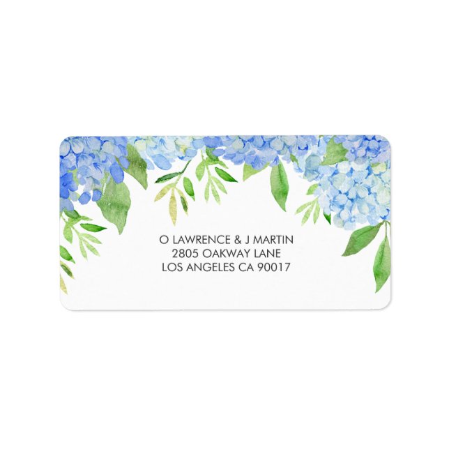 Blue Hydrangea Watercolor Flowers Wedding Label (Front)