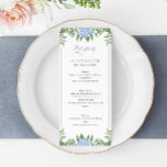 Blue Hydrangea Watercolor Flowers Wedding Menu<br><div class="desc">This beautiful design features blue hydrangea blooms and your custom text. Use the template form to add your information. The Customise Further feature can be used to access the advanced editing menu where you can change the font, colours and layout of the text, or add text to the back of...</div>