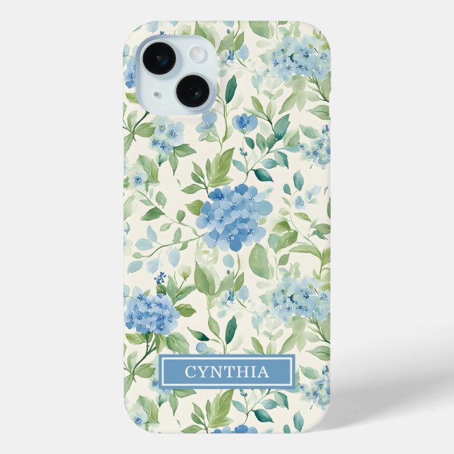Blue Hydrangea Watercolor Monogrammed Case-Mate iPhone Case (Back)