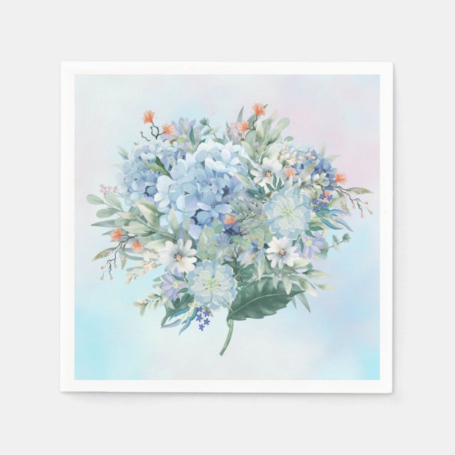 Blue Hydrangea Watercolor Paper Napkin (Front)