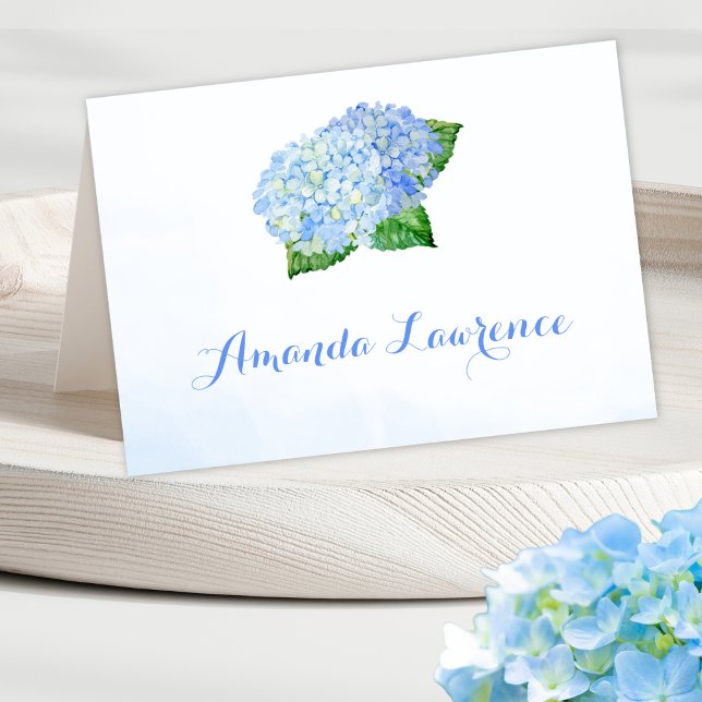 Blue Hydrangea Watercolor Personalised Place Cards (Creator Uploaded)
