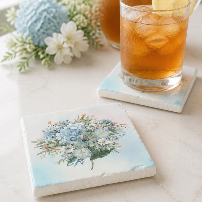 Blue Hydrangea Watercolor Square Coaster (Creator Uploaded)