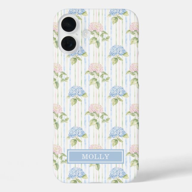 Blue Hydrangea Watercolor Striped Personalised  Case-Mate iPhone Case (Back)