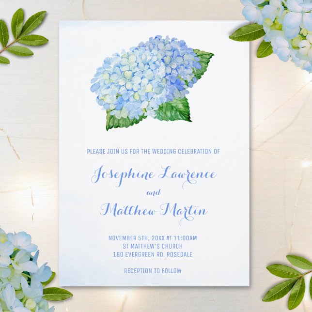 Blue Hydrangea Watercolor Wedding Invitations (Creator Uploaded)