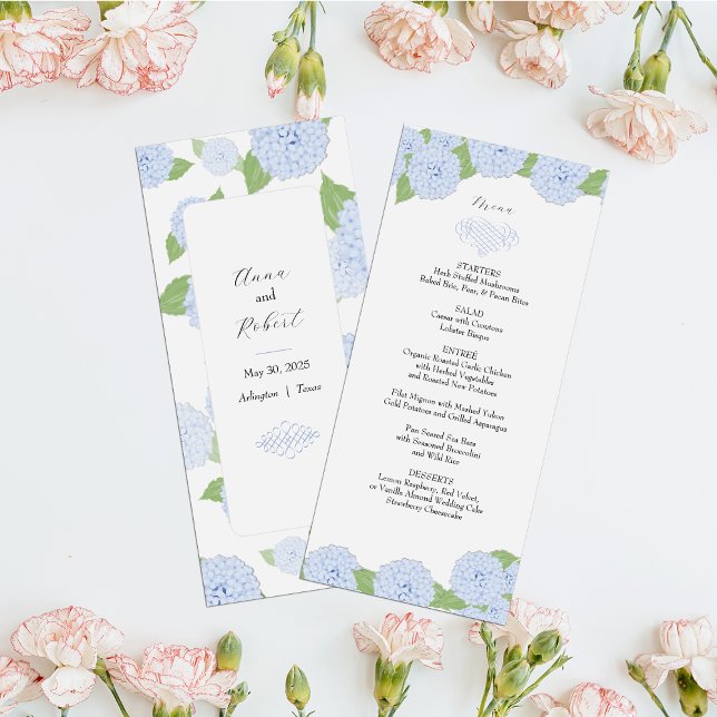 Blue Hydrangea Watercolor Wedding Menu (Creator Uploaded)