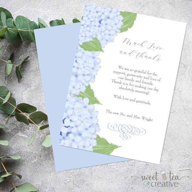 Blue Hydrangea Watercolor Wedding Thank You Card (Creator Uploaded)