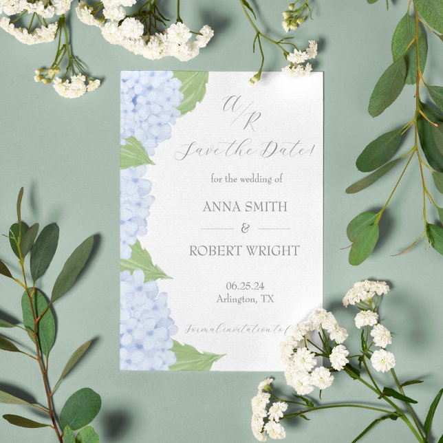 Blue Hydrangea Watercolor Wedding with QR Code Announcement Postcard (Creator Uploaded)
