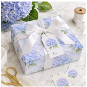 Blue Hydrangea Watercolor Wedding Wrapping Paper