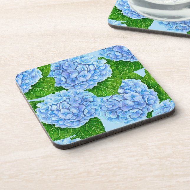 Blue hydrangea waterolor pattern coaster (Left Side)