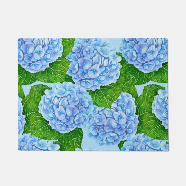 Blue hydrangea waterolor pattern doormat (Front)
