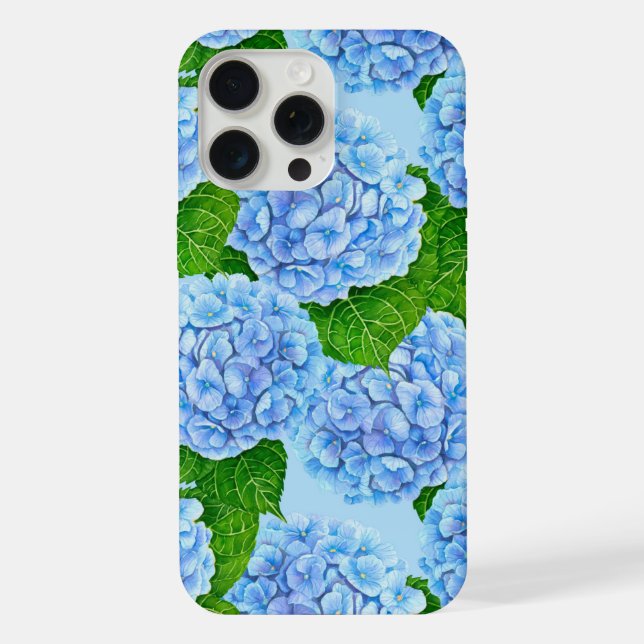 Blue hydrangea waterolor pattern iPhone case (Back)
