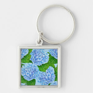 Blue hydrangea waterolor pattern key ring