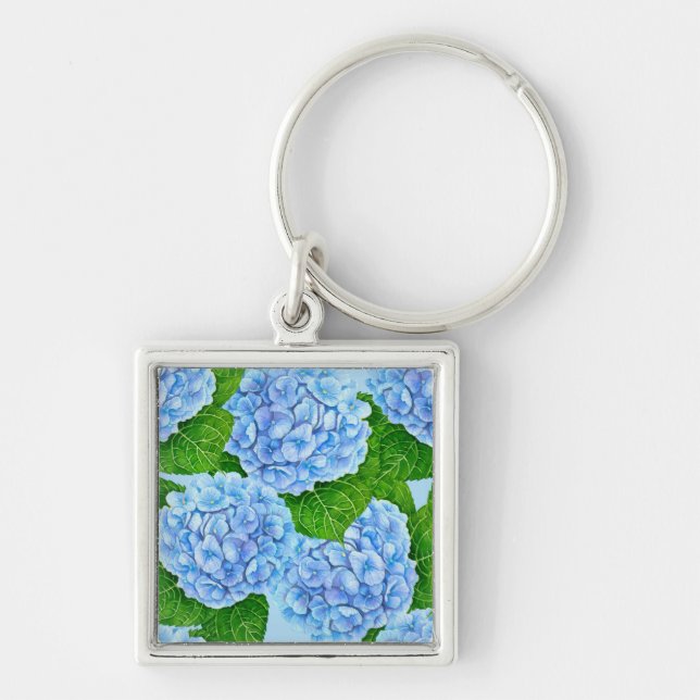 Blue hydrangea waterolor pattern key ring (Front)
