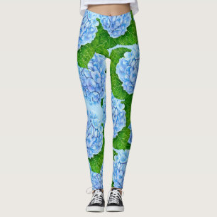 Blue hydrangea waterolor pattern leggings