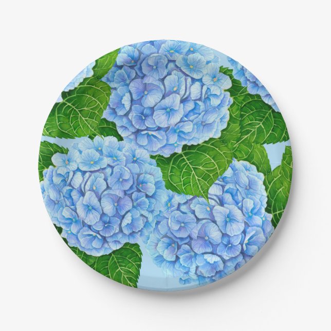 Blue hydrangea waterolor pattern paper plate (Front)