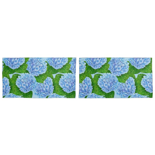 Blue hydrangea waterolor pattern pillowcase (Front-Set)