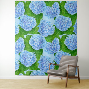 Blue hydrangea waterolor pattern tapestry