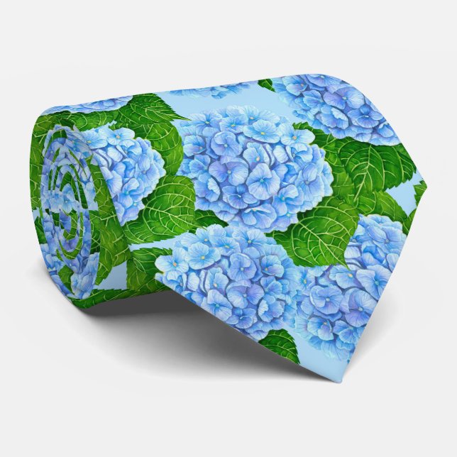 Blue hydrangea waterolor pattern tie (Rolled)